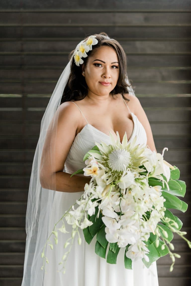 protea-orchid-frangipani-tropical-bridal-bouquet