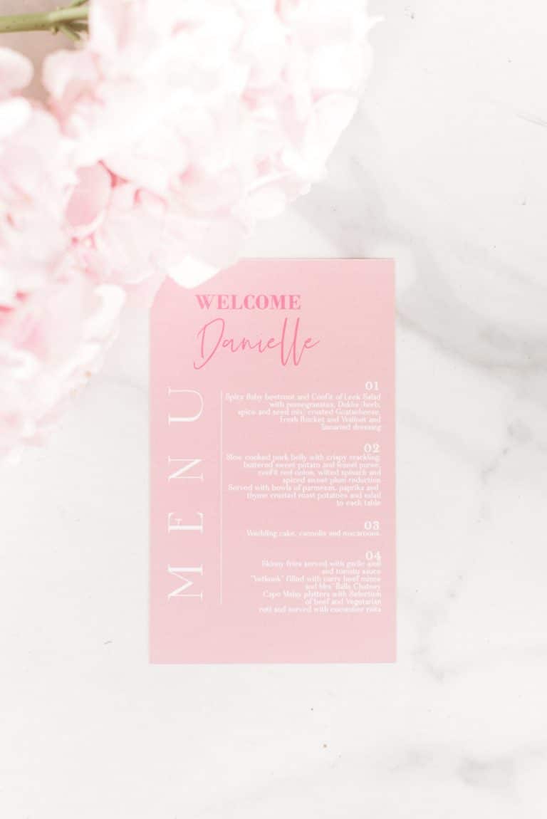 pink wedding menu