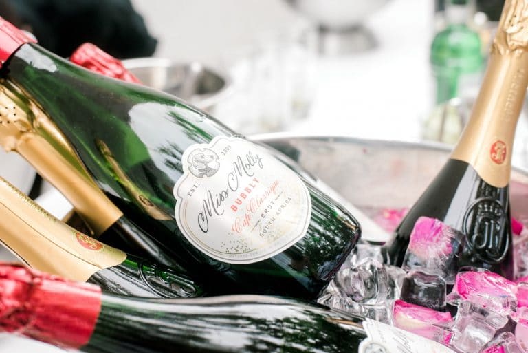 champagne with rose petal ice