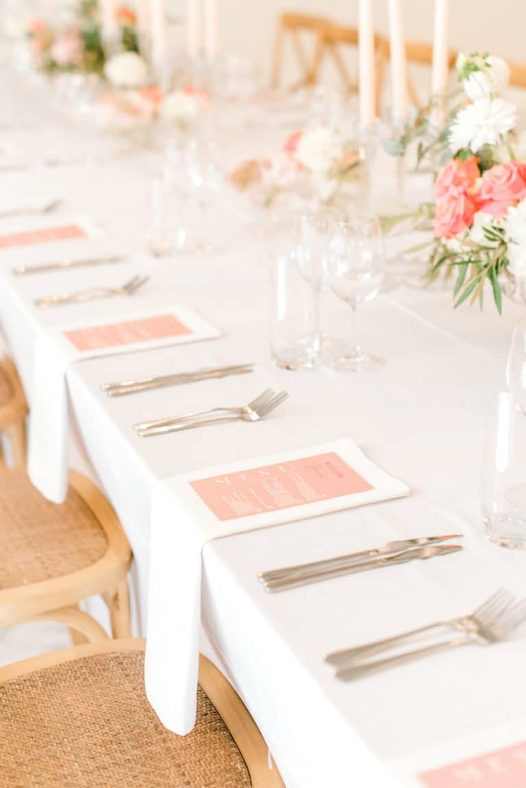 pink menu cards for summer wedding