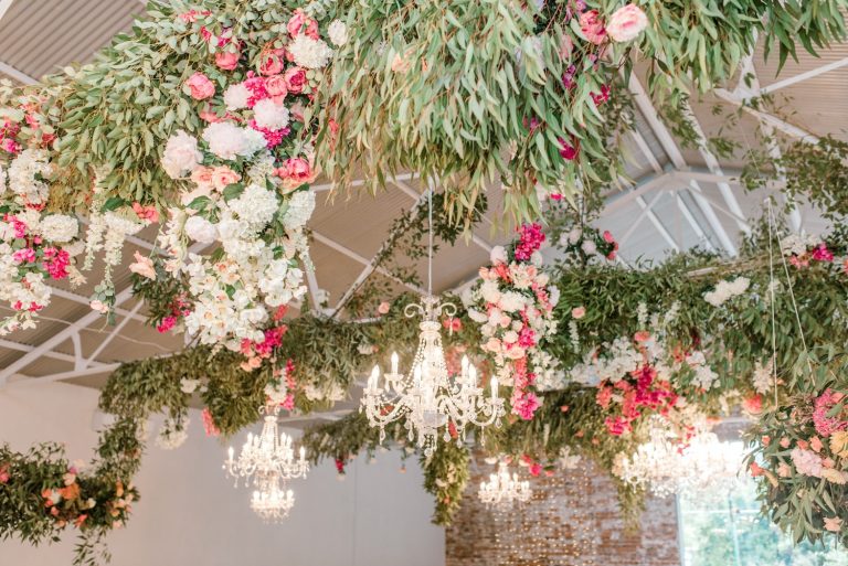 hanging foliage and flowers wedding reception