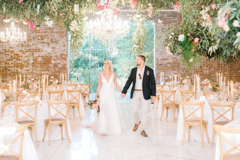bride and room seeing reception room for first time