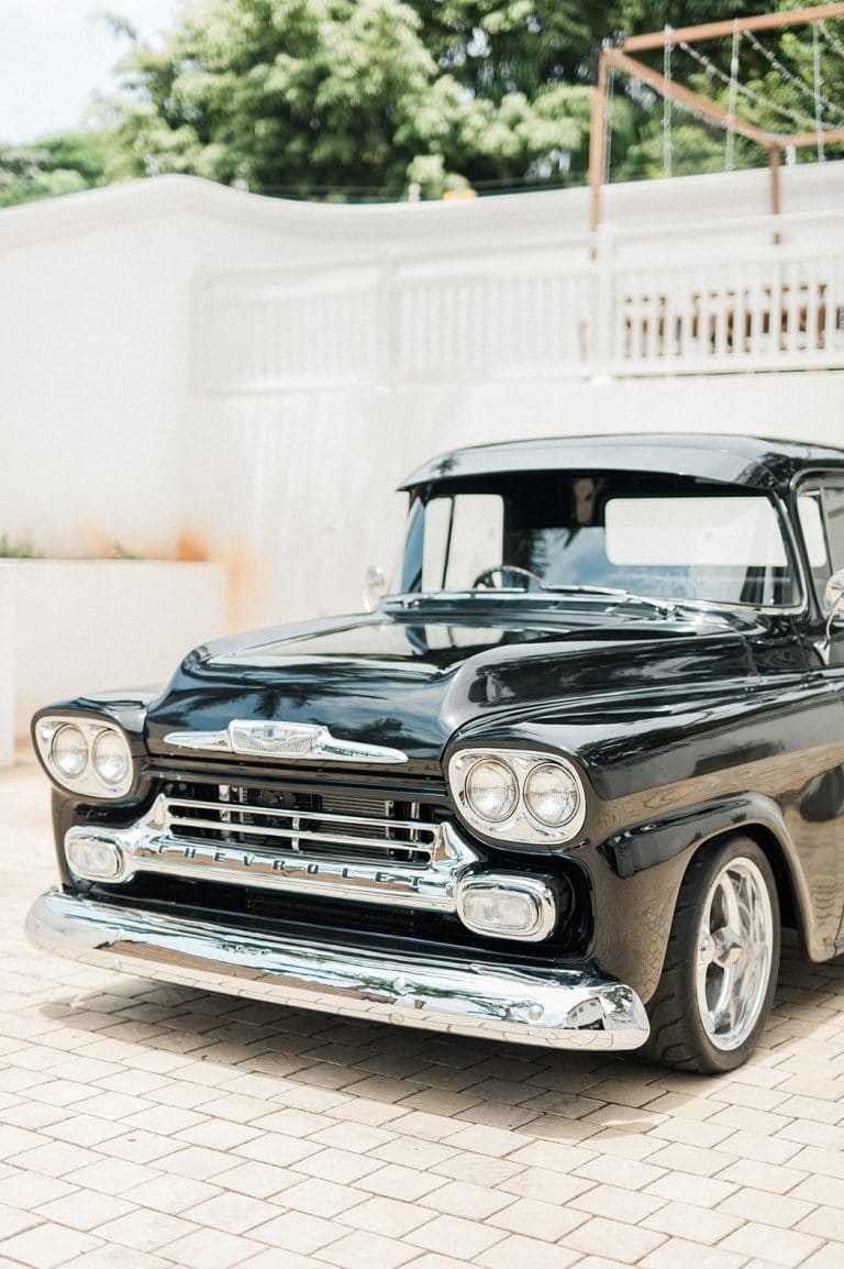 vintage car for at-home wedding