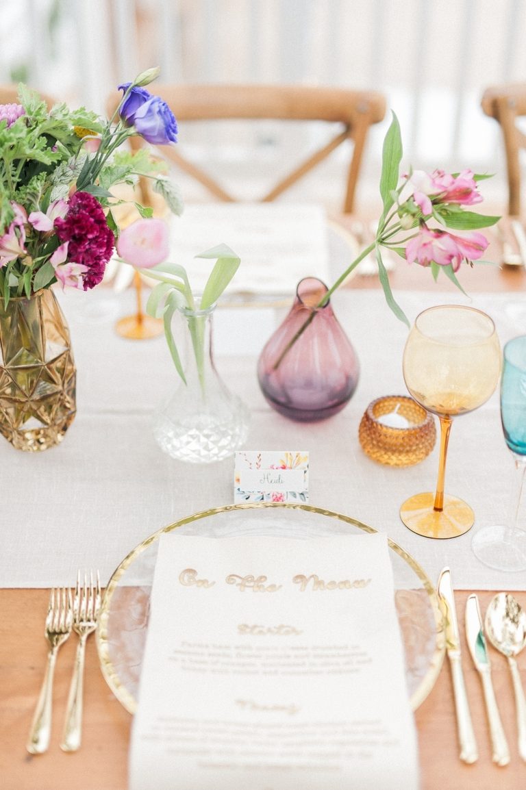 colourful at-home wedding table décor