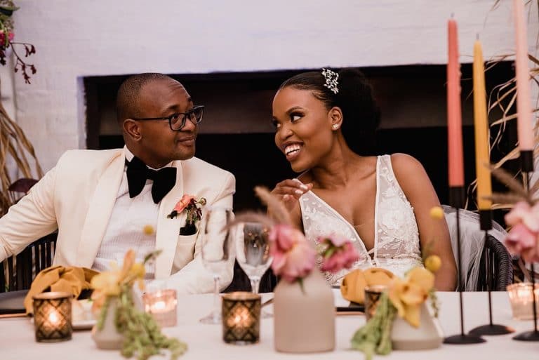 bride and groom at reception