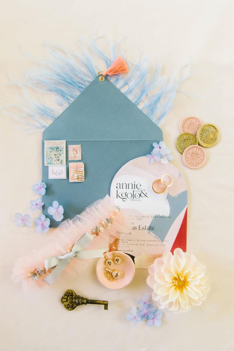whimsical glamour colourful wedding invitation