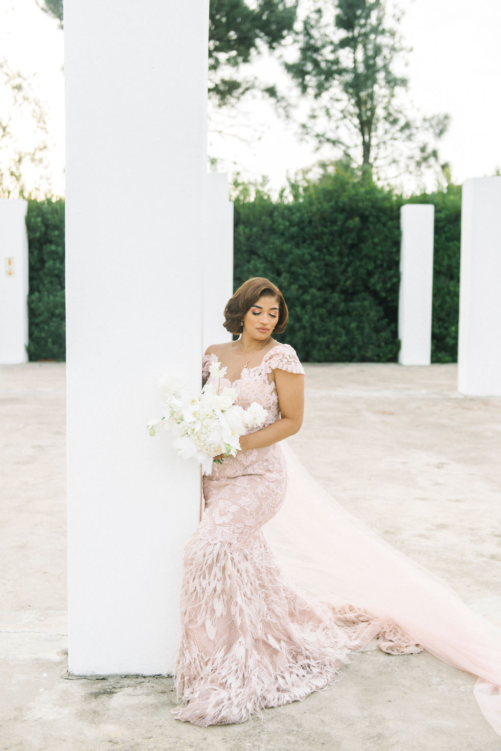 Annie Ludick in Jacqui Emanuel pink wedding dress