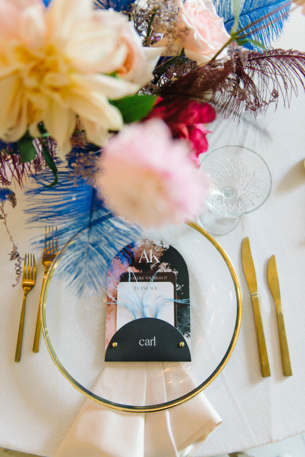whimsical glamour wedding place setting