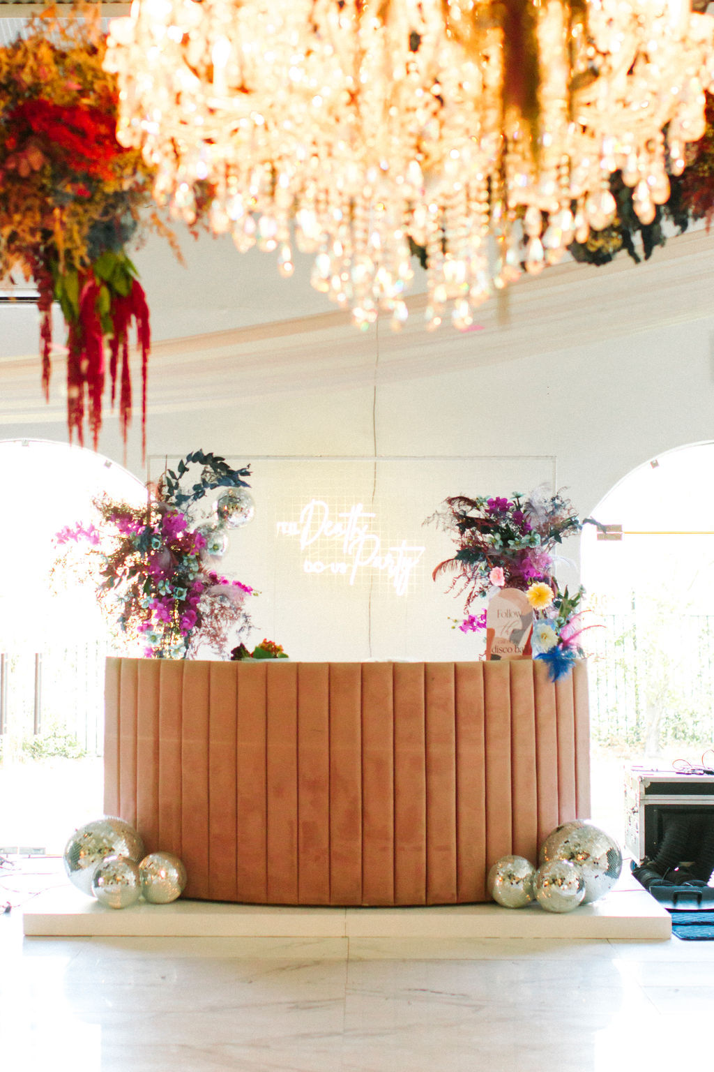 whimsical glamour wedding bar décor